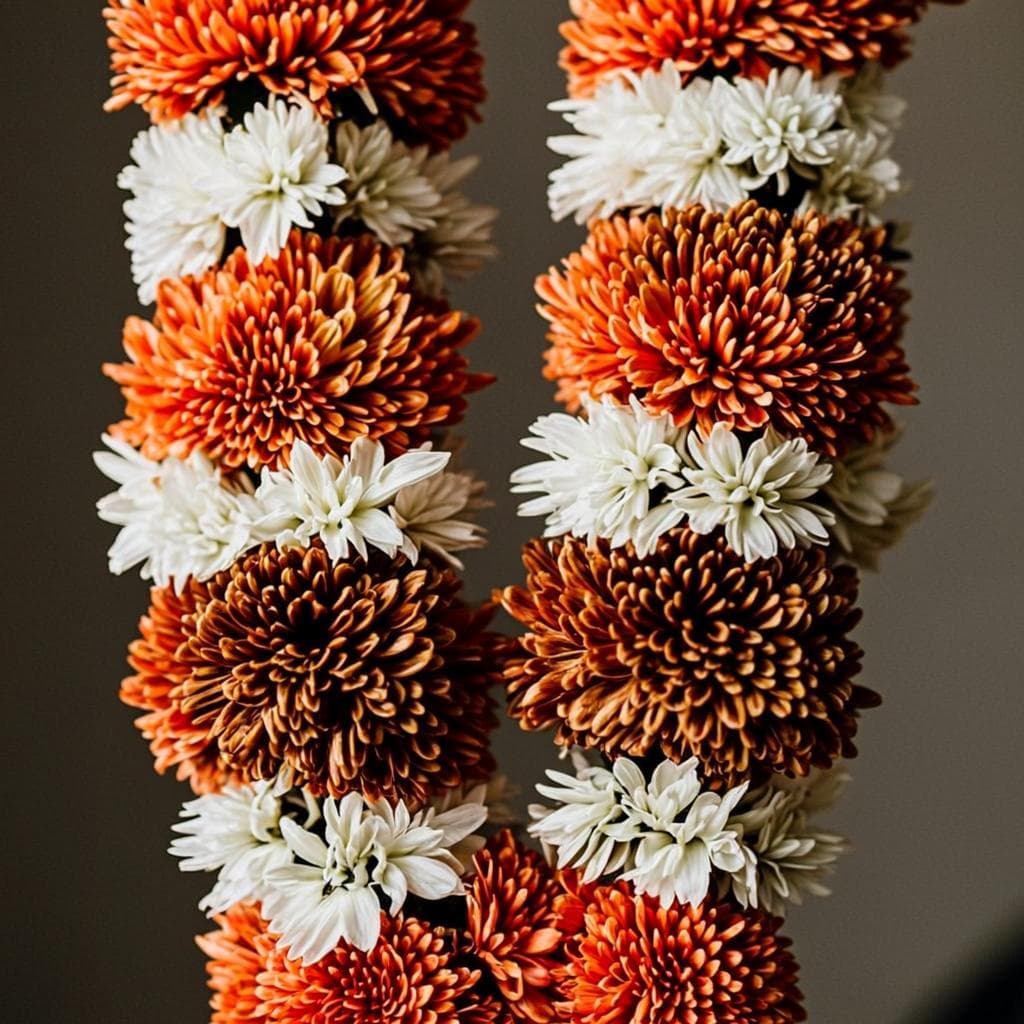 Coral and terracotta marigold garlands — a wedding detail
